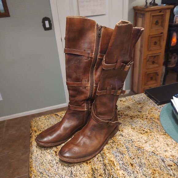 Bed Stu Bench Made Brown Leather Zip Buckle Knee High Boots Womens Size 8.5 - Picture 1 of 14